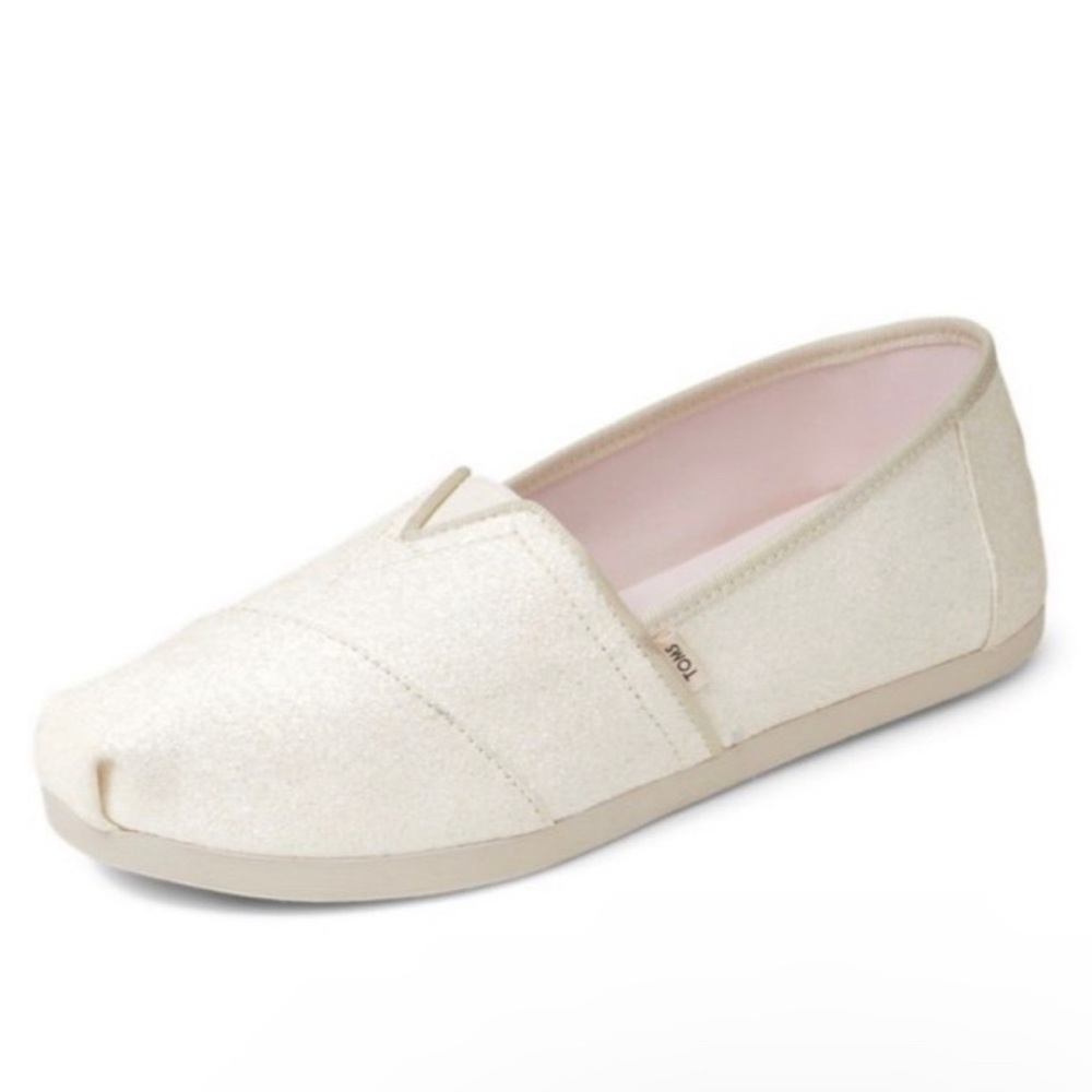 TOMS Ivory Glitter Slip Ons NWT Size 8.5
